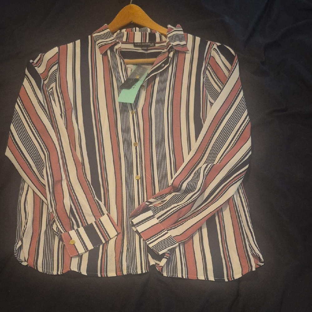 Zara Brown and White Long Sleeve Button Down Shirt